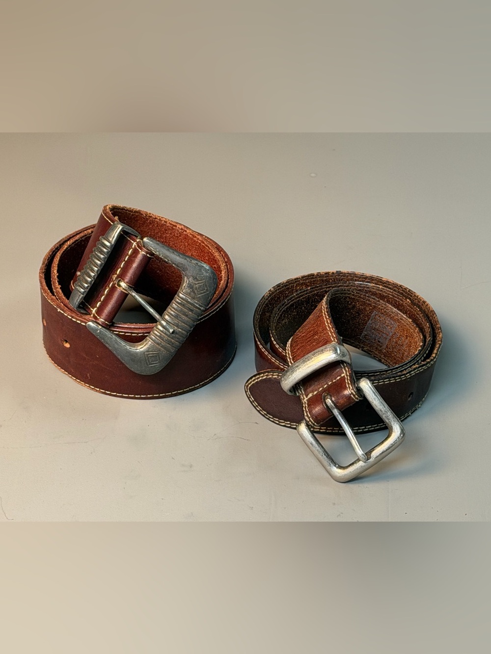 Abercrombie & Fitch Brown Leather Belt with Silver Buckle